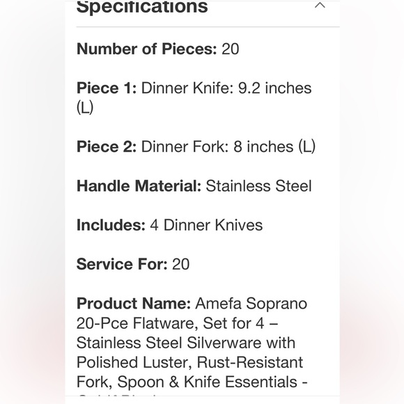 AMEFA NWT soprano 20pc flatware set for 4 -stainless steel -rust resistant - Picture 12 of 13